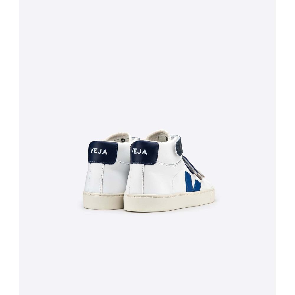 Kids' Veja ESPLAR MID LEATHER High Tops White/Blue | ZA 683YXF